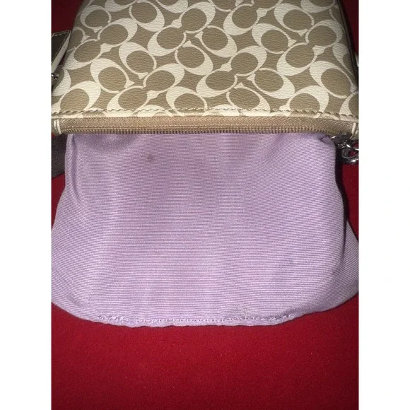 Coach Chelsea Wristlet Wallet Heritage Stripe Khaki/Gold Signature Canvas F43894 - Picture 6 of 8